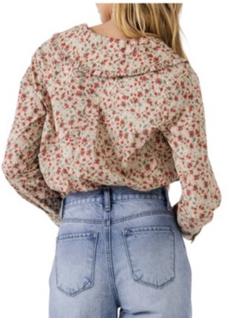 English Factory Peter Pan Ruffle Collar Blouse Medium Cotton Long Sleeve Floral - Picture 9 of 16